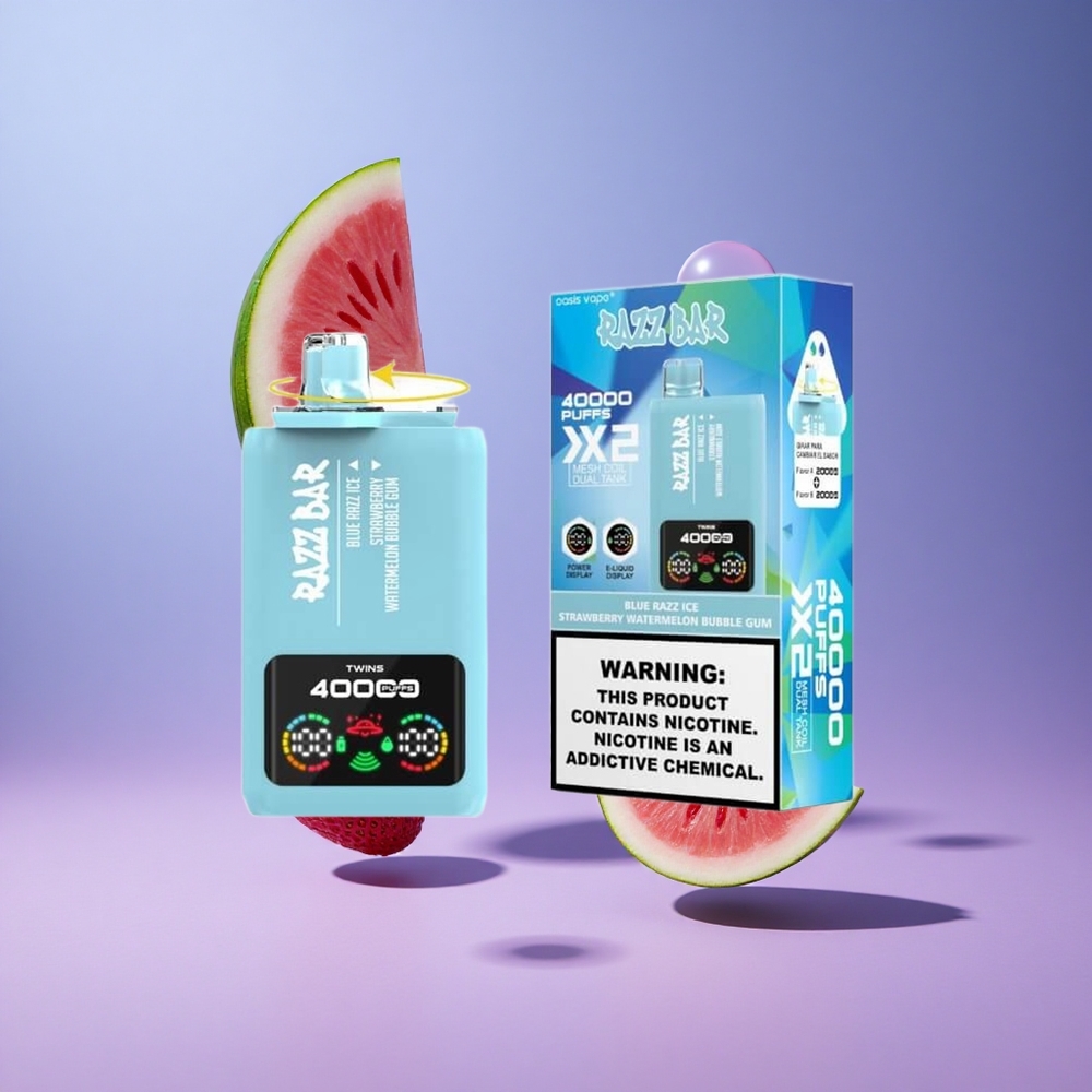 Razz Bar 40000 Puffs شاشة عرض الطاقة توت أزرق مثلج-فراولة بطيخ علكة فقاعية