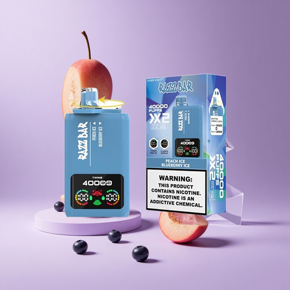 Razz Bar 40000 Puffs شاشة عرض الطاقة توت أزرق جليدي خوخ جليدي