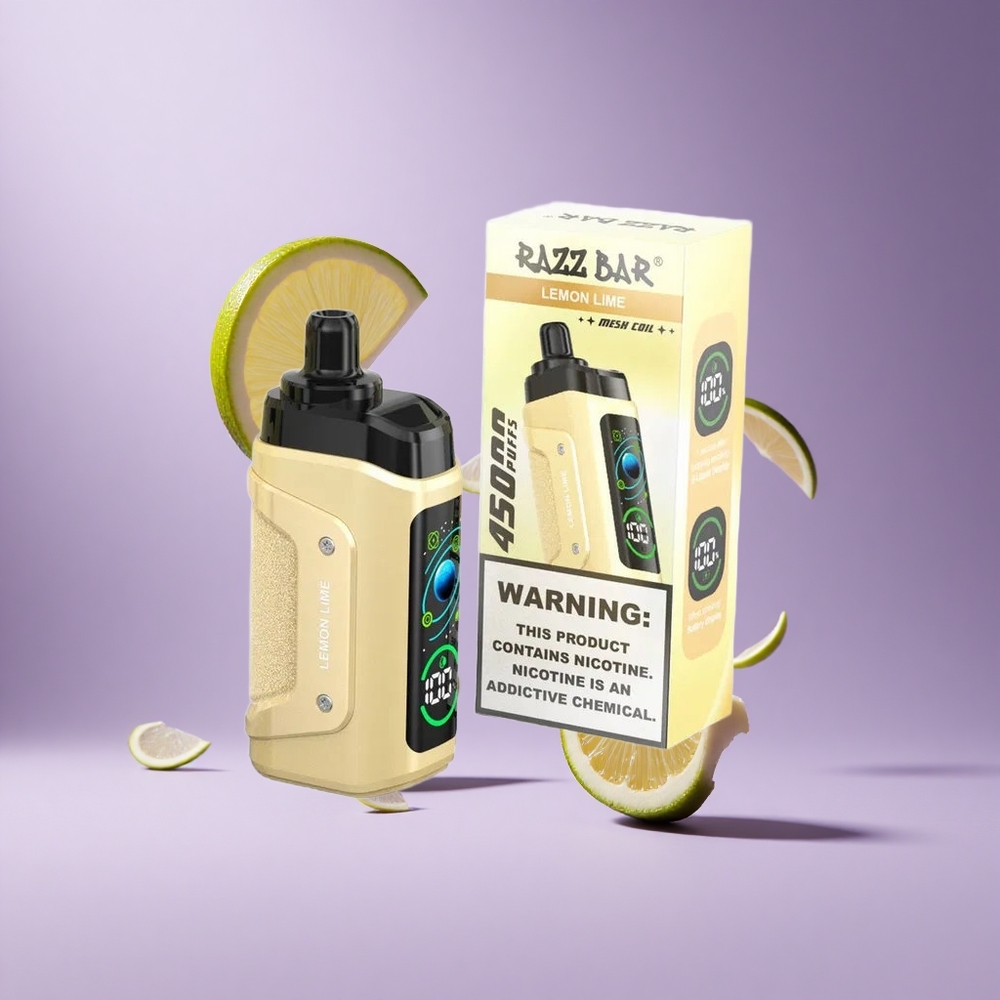 Razz Bar 45000 نفخة بخاخ يمكن التخلص منه ليمون ليمون وراز مع 1.0 أوم ملف شبكي و 20 ملغ/مل نيكوتين