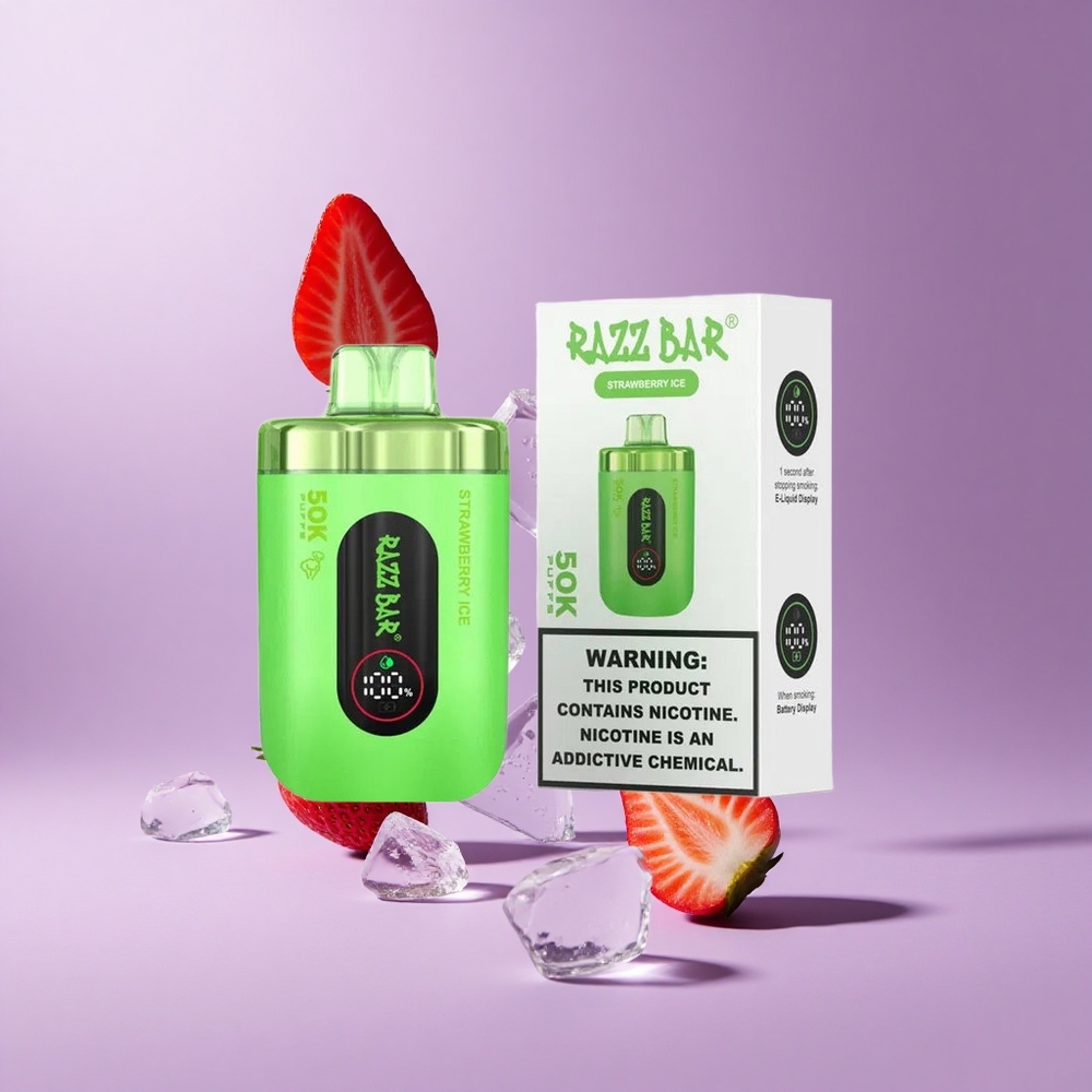 Razz Bar 50K Puffs عصير فراولة مثلج بملف شبكي 1.0 أوم
