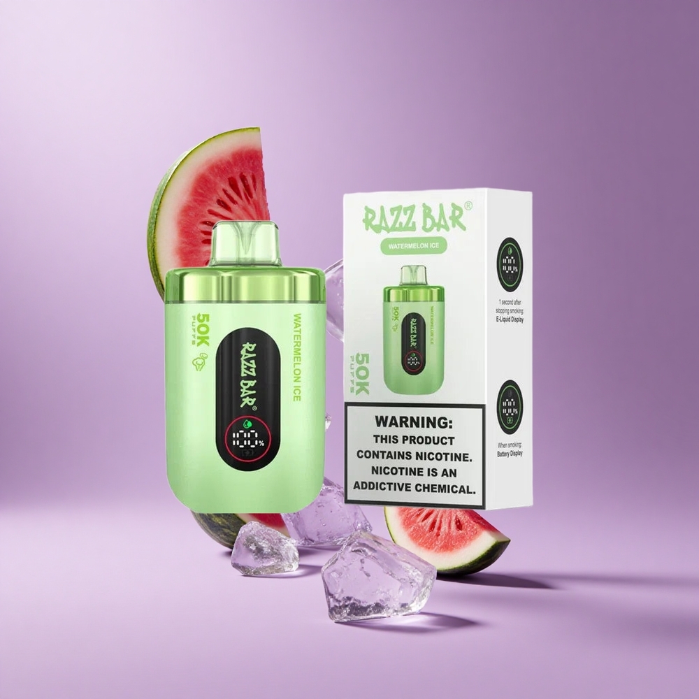 Razz Bar 50K Puffs سيجارة إلكترونية للاستخدام مرة واحدة بطيخ مثلج مع ملف شبكي 1.0 أوم