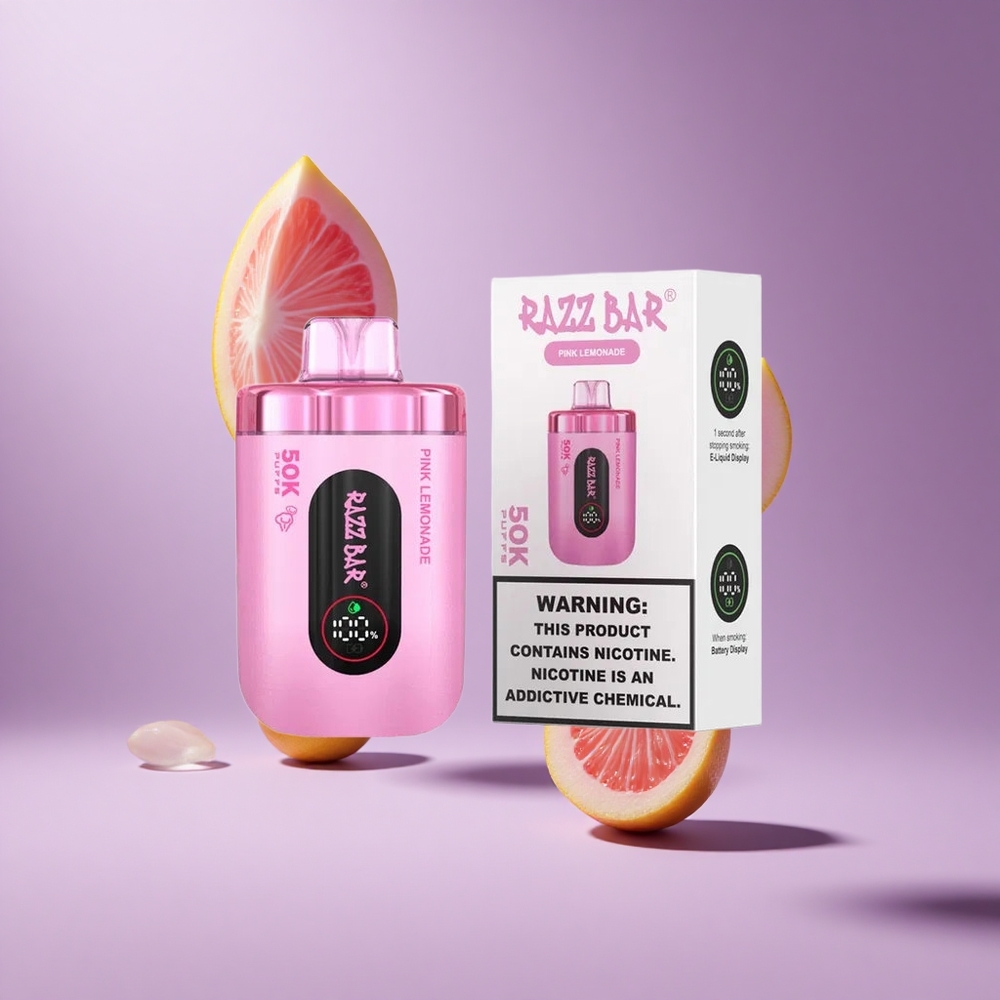 Razz Bar 50K Puffs سيجارة إلكترونية ليموناد وردي مع بطارية 650 ميلي أمبير ومنفذ Type-C