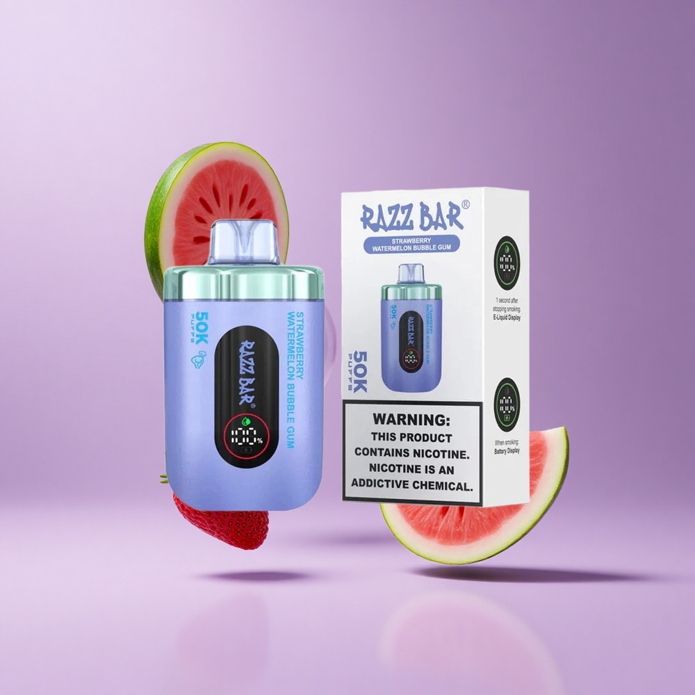 Razz Bar 50K Puffs ستروبيري بطيخ علكة فقاعية مع 650 ميلي أمبير وشاحن Type-C
