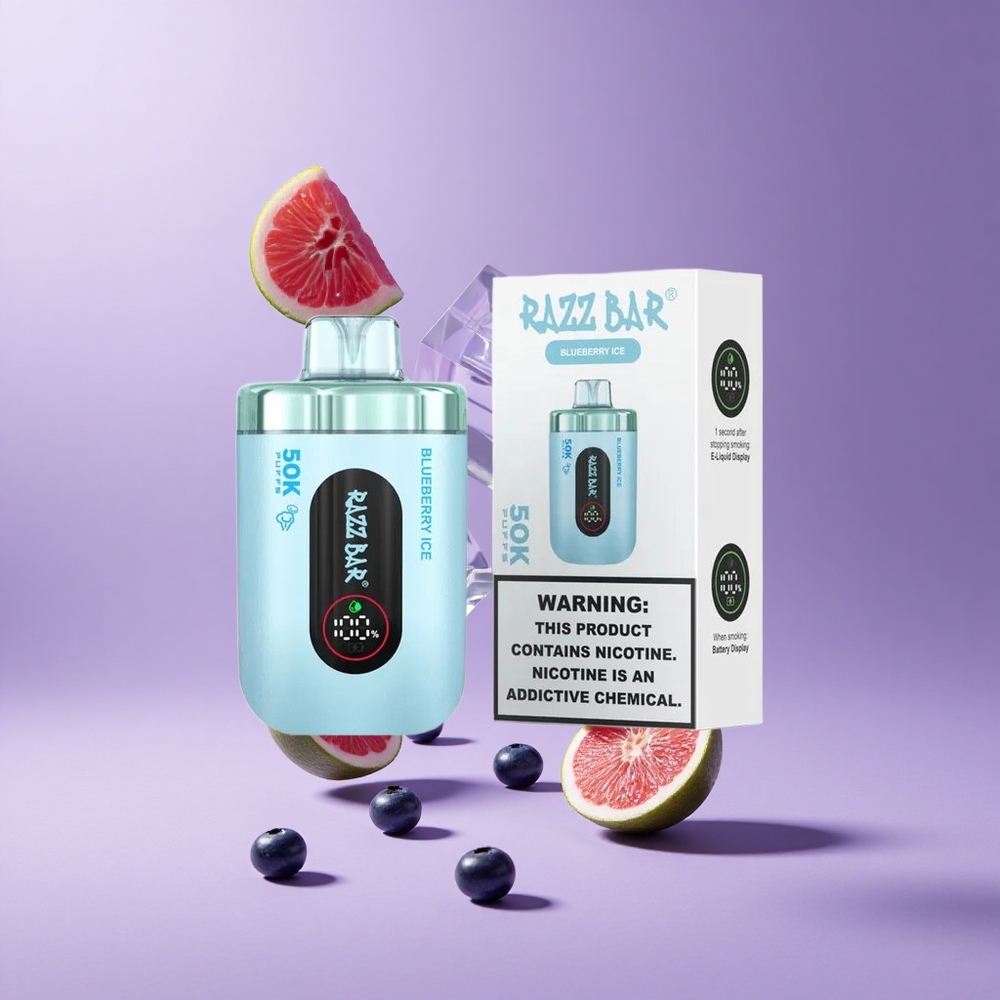 Razz Bar 50K Puffs فيب قابل لإعادة الشحن نوع-C توت أزرق مثلج