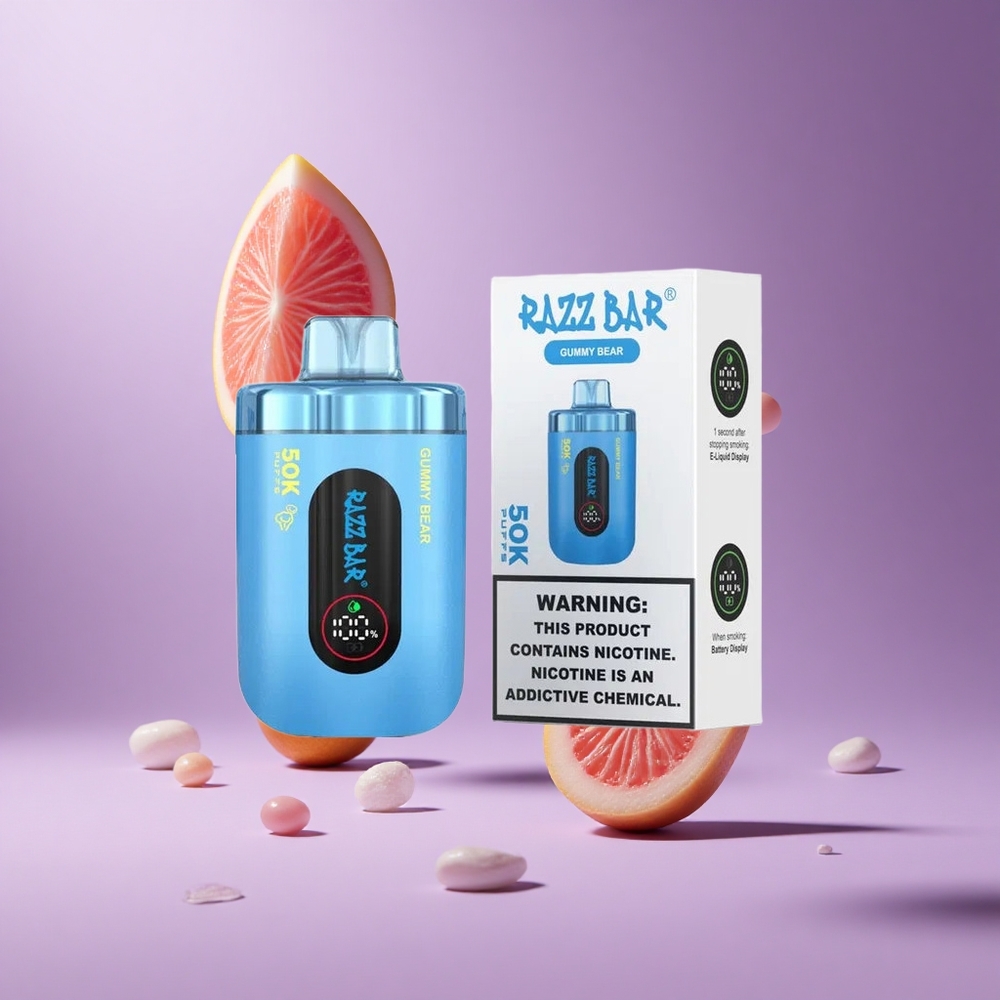 Razz Bar 50K Puffs سيجارة إلكترونية قابلة للشحن بنوع-C بنكهة الجومي بير