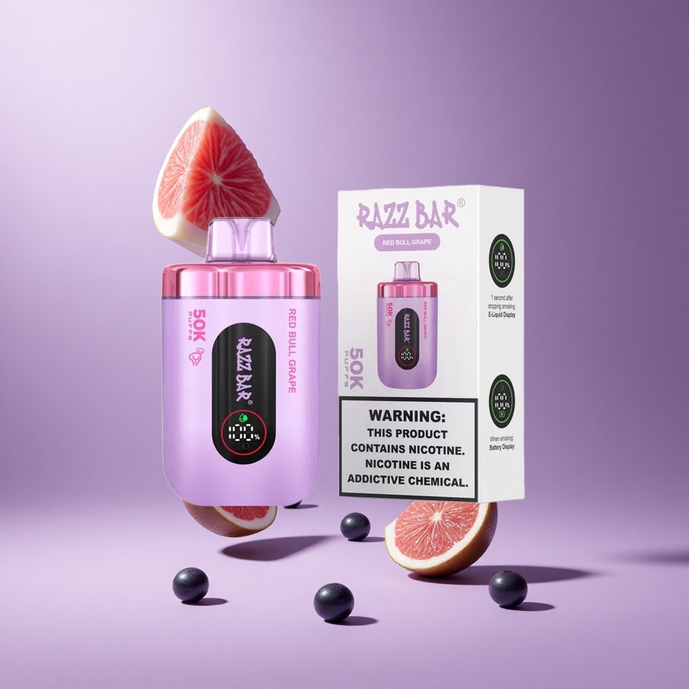 Razz Bar 50K Puffs Red Bull Grape عنب وشعير شبكة 1.0 أوم