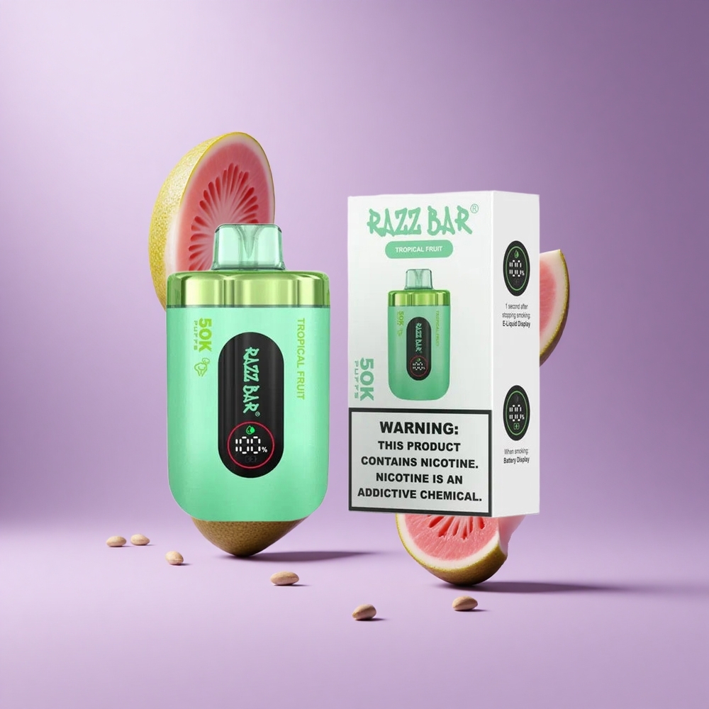 Razz Bar 50K Puffs سيجارة إلكترونية للاستخدام مرة واحدة فاكهة استوائية و Type-C قابل للشحن