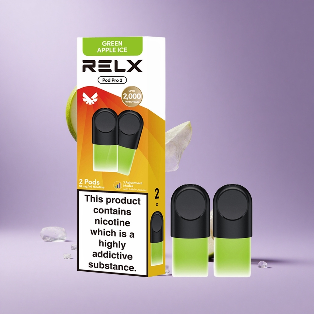 Relx Pod Pro 2 جهاز تبخير بنكهة التفاح الأخضر المثلج بسعة 1.9 مل و 600 نفخة