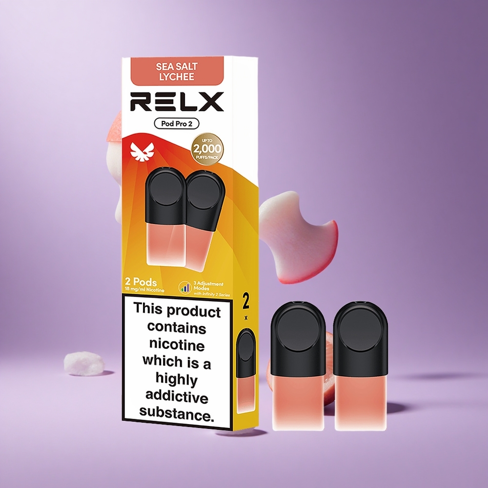 Relx Pod Pro 2 جهاز فيب بنكهة ليتشي البحرية بسعة 1.9 مل و 600 نفخة